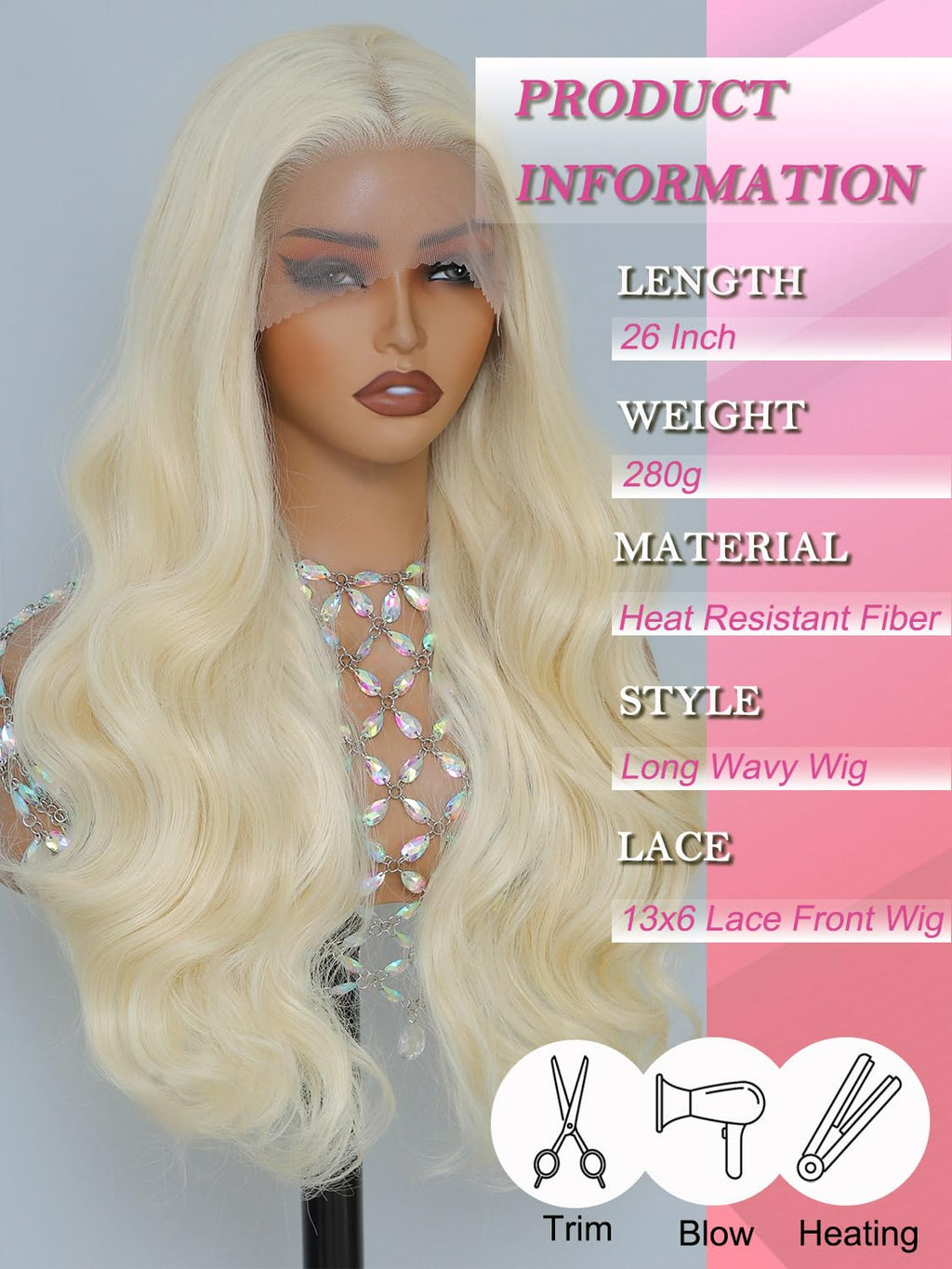 Synthetic Lace Front Wig, Honey Blonde Wig 13x6 Hd Lace Pre-Plucked Long Straight Highlights Glueless Wigs for Black Women 26 Inch Suitable for Everyday Wear