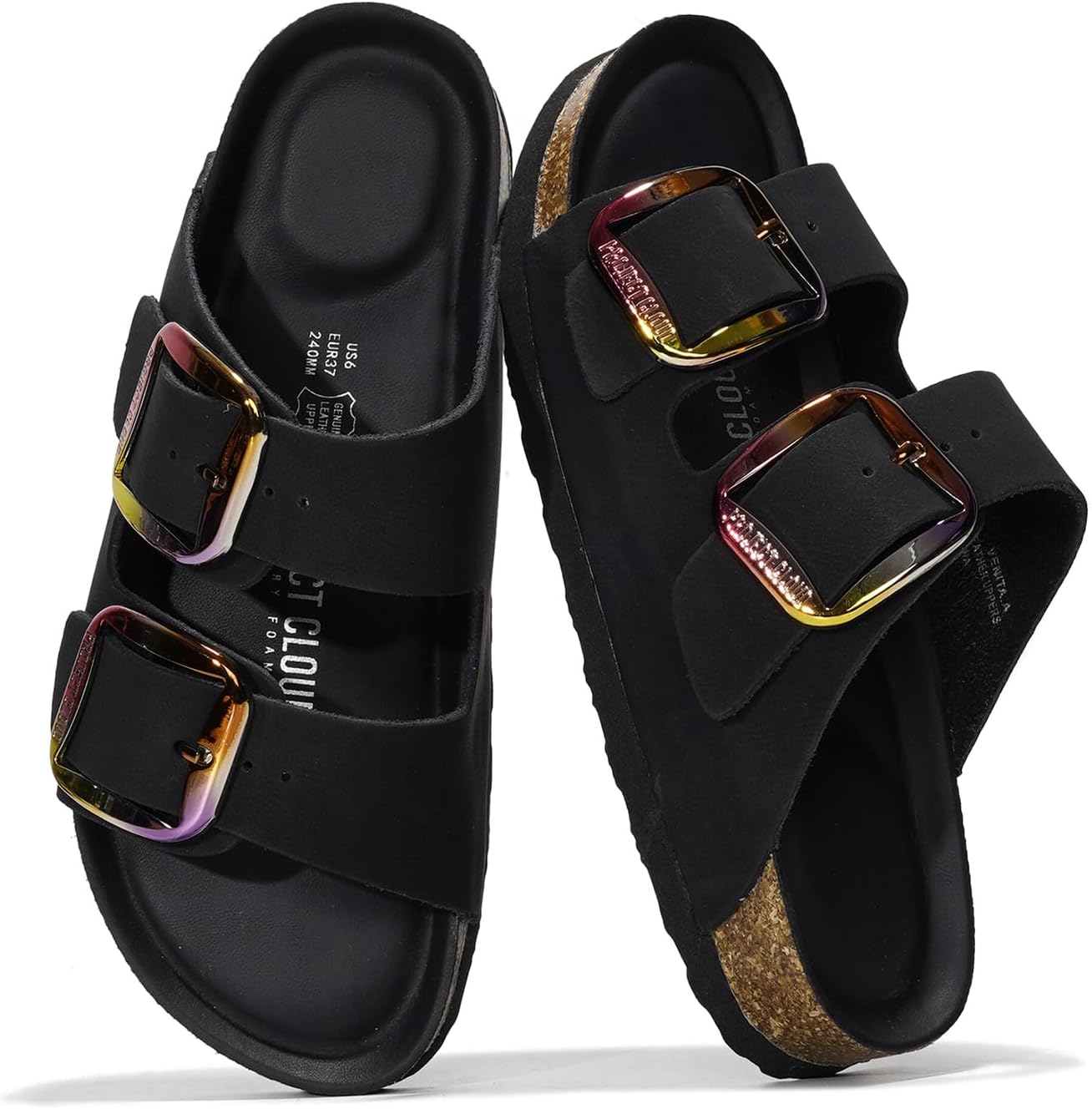 Project Cloud 100% Genuine Leather Flat Sandals for Women 2026 Comfortable Beach Essentials Womens Sandals Memory Foam Vacation Essentials Slides for Women Footwear (Santorini)