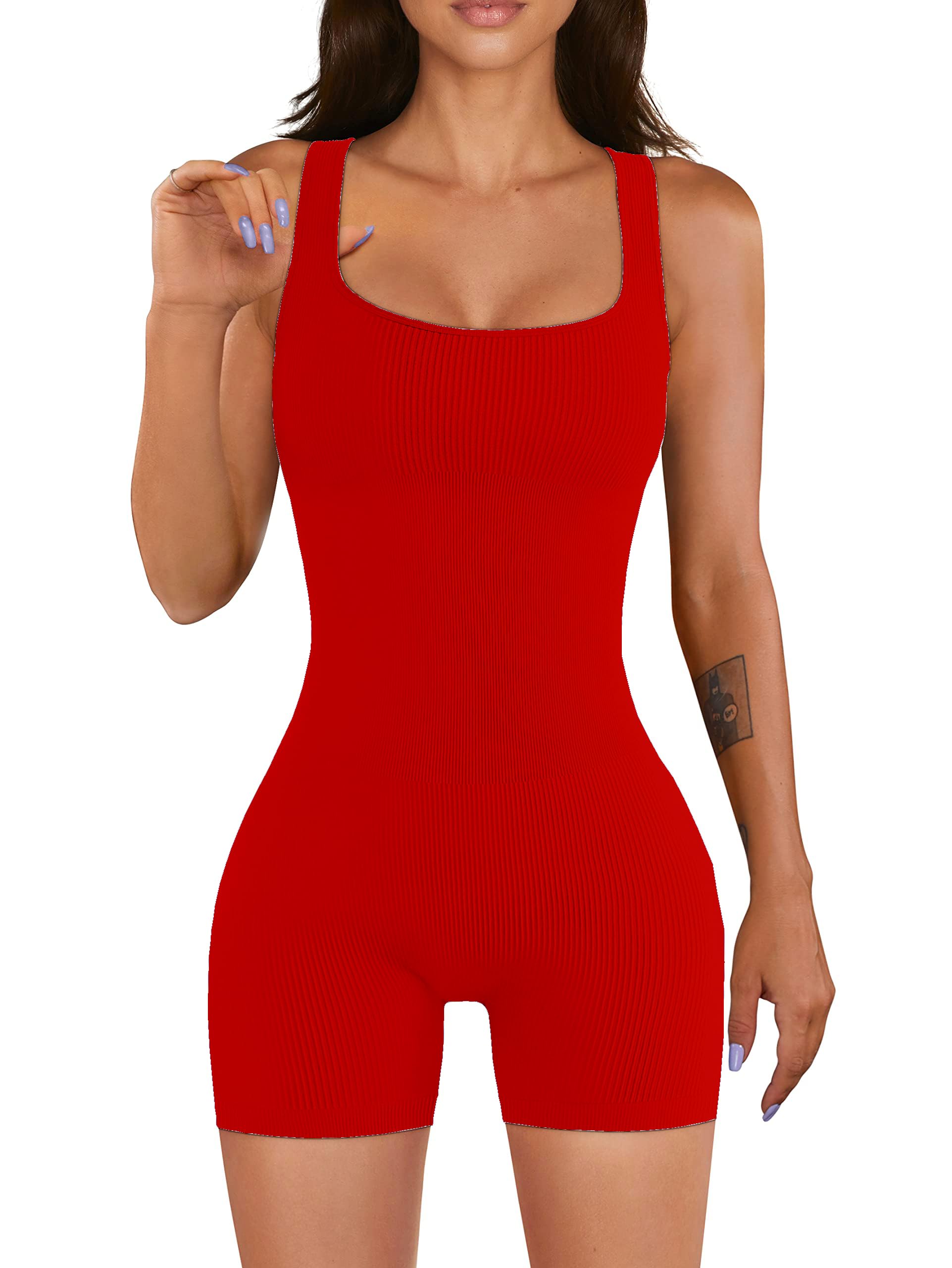 YIOIOIO Women Workout Romper Yoga Ribbed Square Neck One Piece Seamless Tank Top Jumpsuit