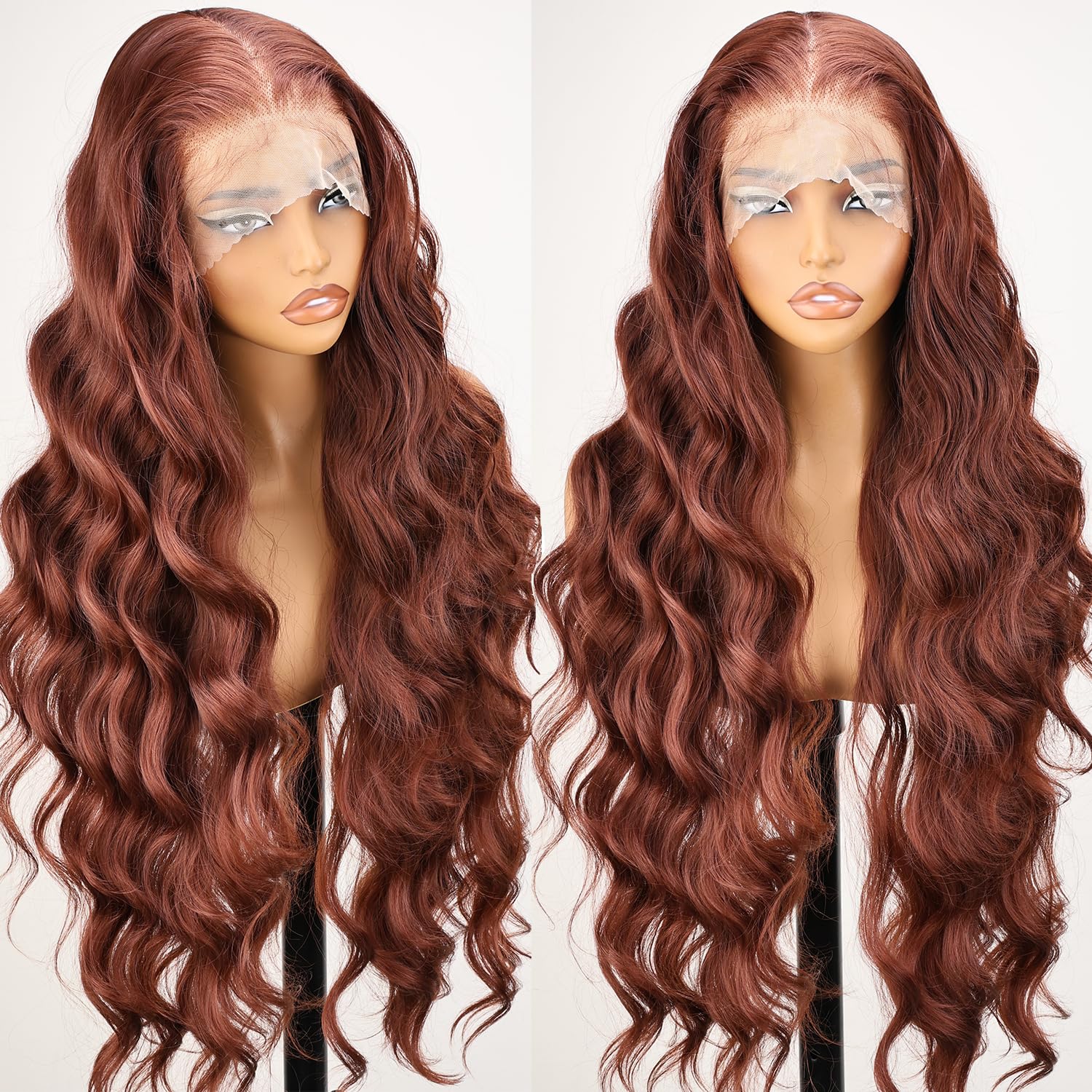 SOKU 13x6 Lace Frontal Water Wave Wigs with Baby Hair Natural Black 34 Inch Long Synthetic Hair Pre-plucked Free Part Transparent Swiss Lace Front Wavy Wigs for Women