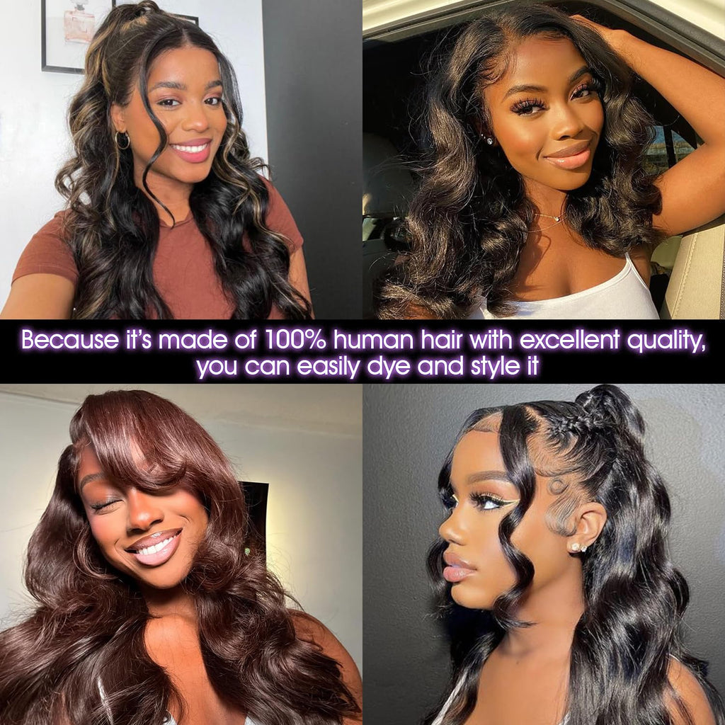 Lemoda Wholesale 13X4 Body Wave Human Hair Lace Front Wigs 16inch Natural Black 200% Density Brazilian HD Lace Wig Natural Hairline Color 1B 100% Human Hair Wig