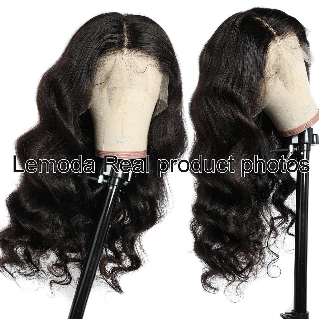 Lemoda Wholesale 13X4 Body Wave Human Hair Lace Front Wigs 16inch Natural Black 200% Density Brazilian HD Lace Wig Natural Hairline Color 1B 100% Human Hair Wig