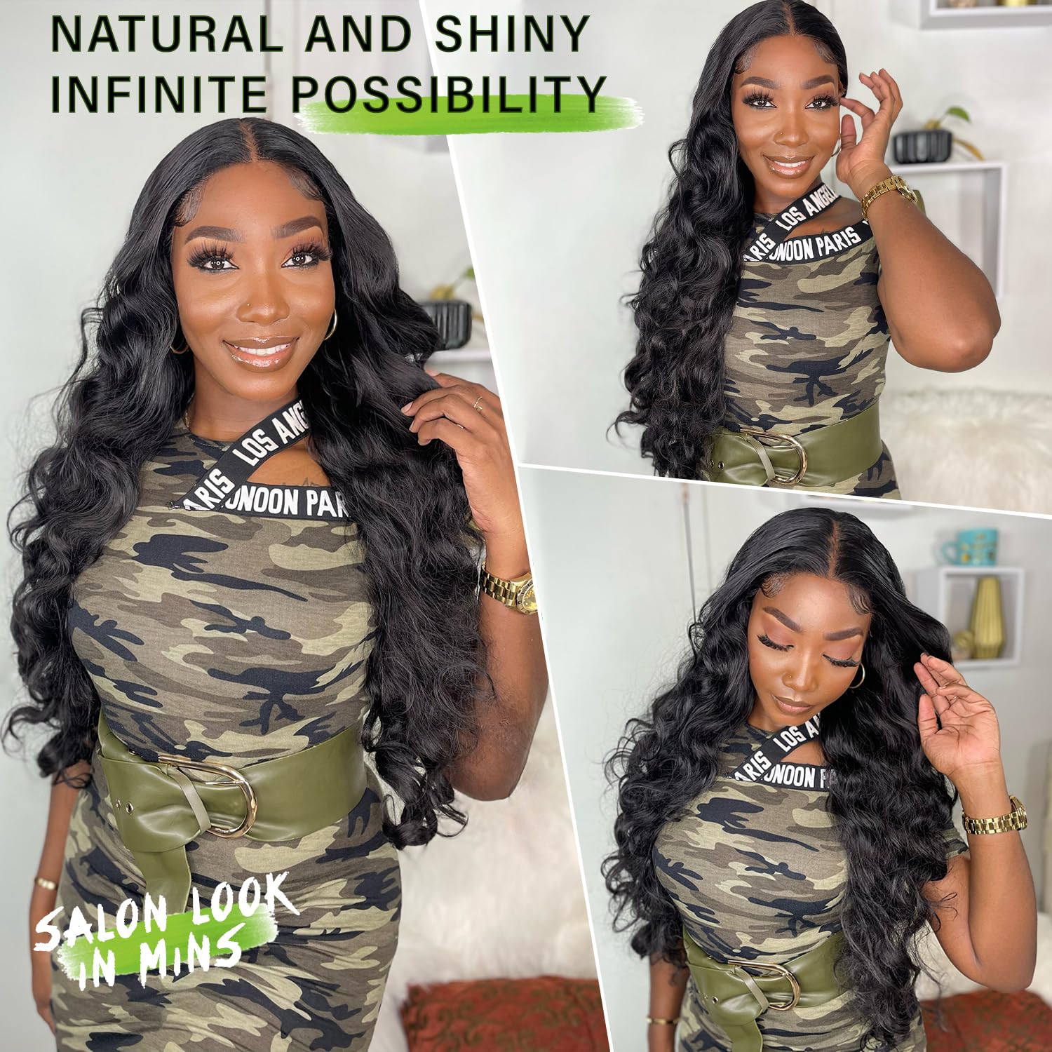 SOKU 13x6 Lace Frontal Water Wave Wigs with Baby Hair Natural Black 34 Inch Long Synthetic Hair Pre-plucked Free Part Transparent Swiss Lace Front Wavy Wigs for Women