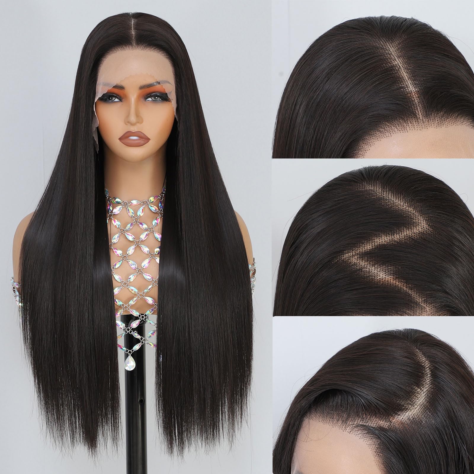 Synthetic Lace Front Wig, Honey Blonde Wig 13x6 Hd Lace Pre-Plucked Long Straight Highlights Glueless Wigs for Black Women 26 Inch Suitable for Everyday Wear