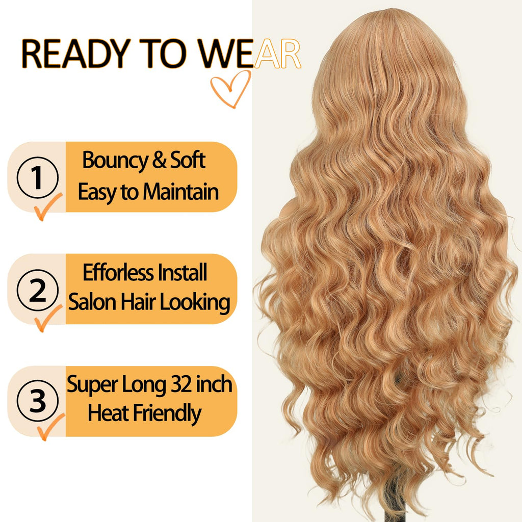 SOKU 13x6 Lace Frontal Water Wave Wigs with Baby Hair Natural Black 34 Inch Long Synthetic Hair Pre-plucked Free Part Transparent Swiss Lace Front Wavy Wigs for Women