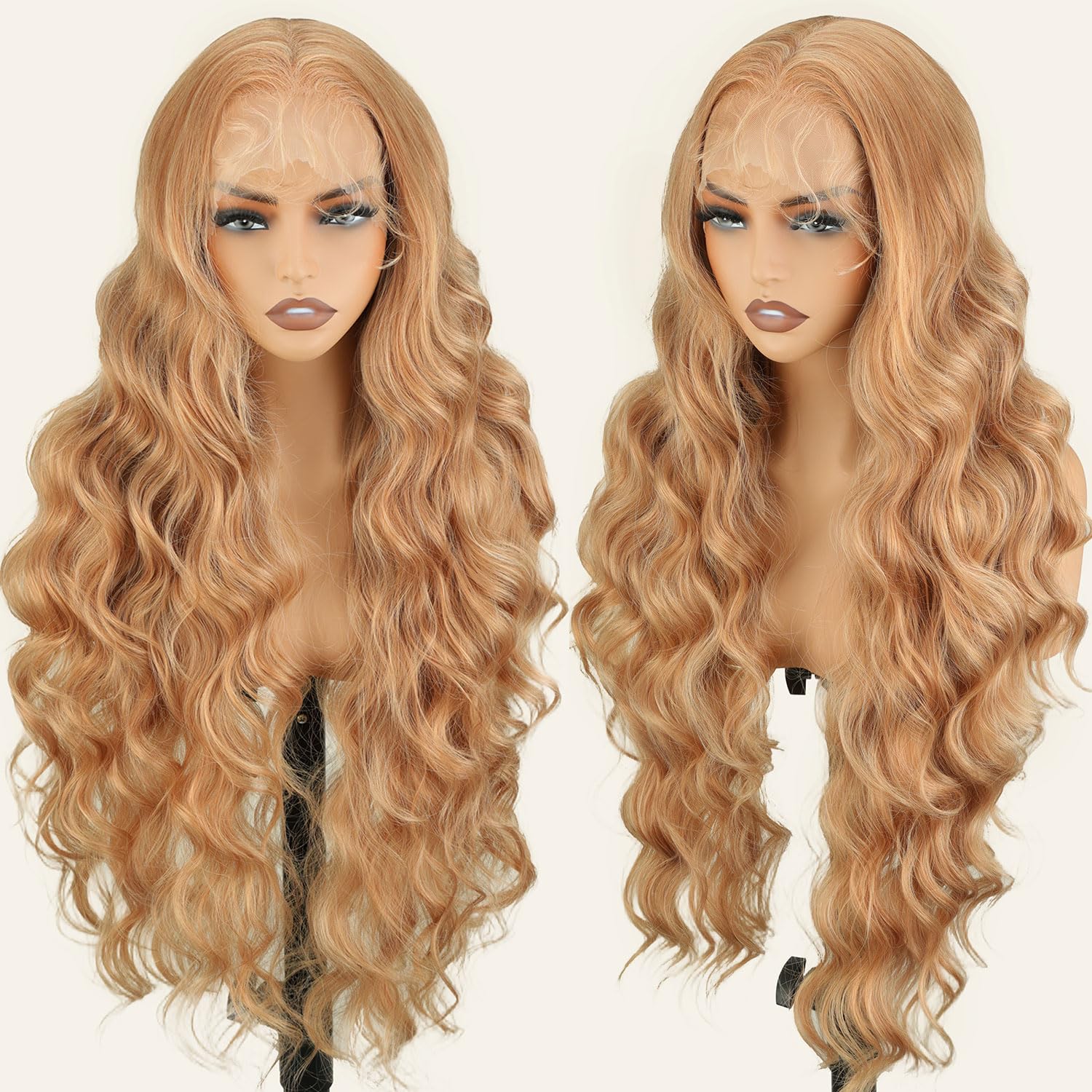 SOKU 13x6 Lace Frontal Water Wave Wigs with Baby Hair Natural Black 34 Inch Long Synthetic Hair Pre-plucked Free Part Transparent Swiss Lace Front Wavy Wigs for Women