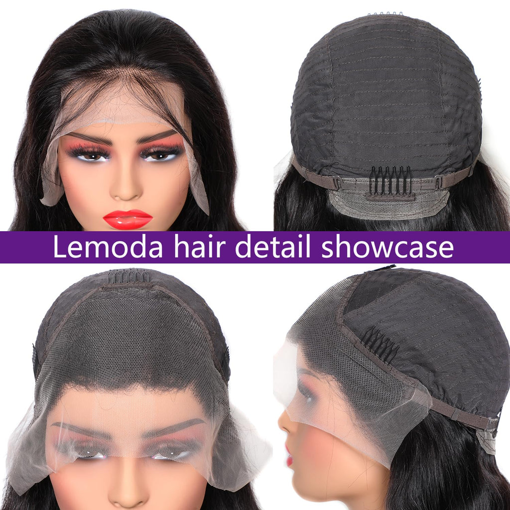Lemoda Wholesale 13X4 Body Wave Human Hair Lace Front Wigs 16inch Natural Black 200% Density Brazilian HD Lace Wig Natural Hairline Color 1B 100% Human Hair Wig