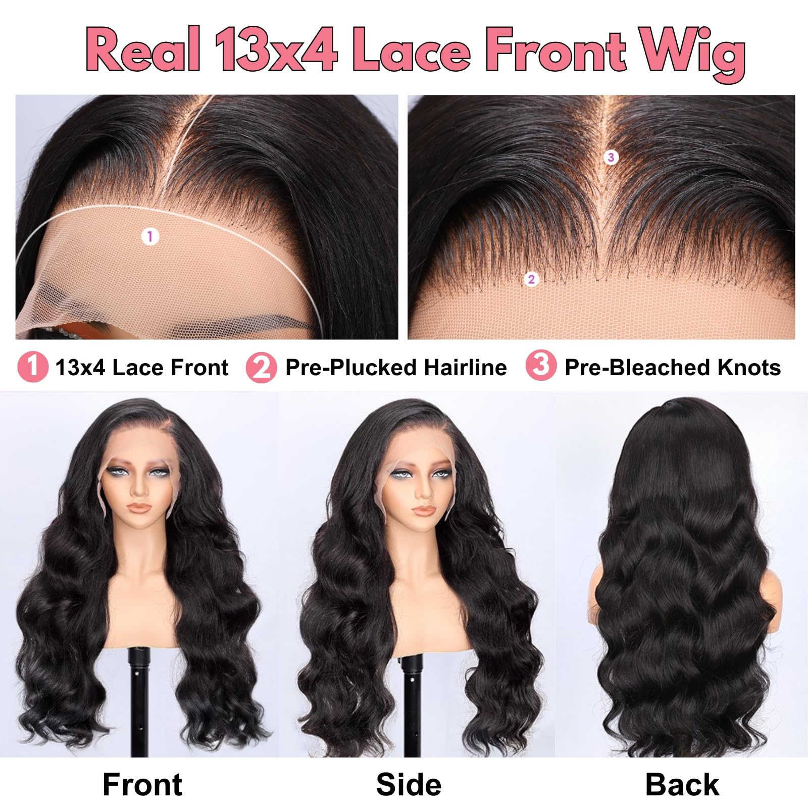 Body Wave Lace Front Wigs Human Hair Pre Plucked HD Lace Frontal Wig for Women Soft Remy 200 Density Brazilian Raw Human Hair Natural Black 24 Inch