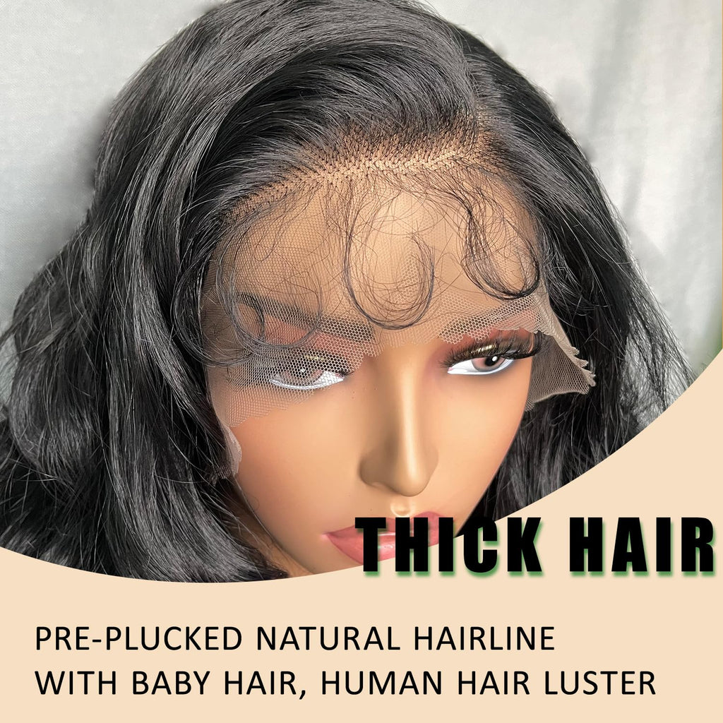 SOKU 13x6 Lace Frontal Water Wave Wigs with Baby Hair Natural Black 34 Inch Long Synthetic Hair Pre-plucked Free Part Transparent Swiss Lace Front Wavy Wigs for Women
