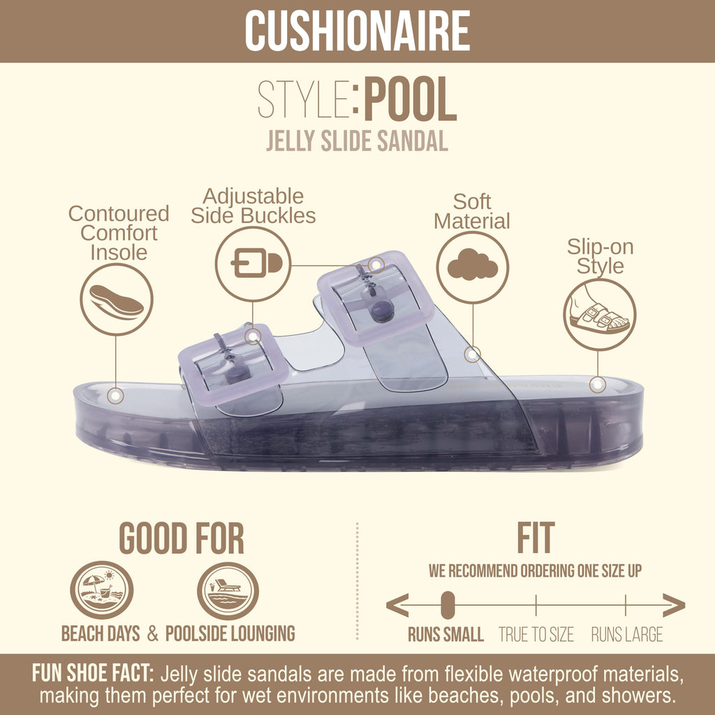 CUSHIONAIRE Pool Slides for Women Waterproof Double Buckle Adjustable Slip-On Womens Sandals for Beach Shower Casual Wear