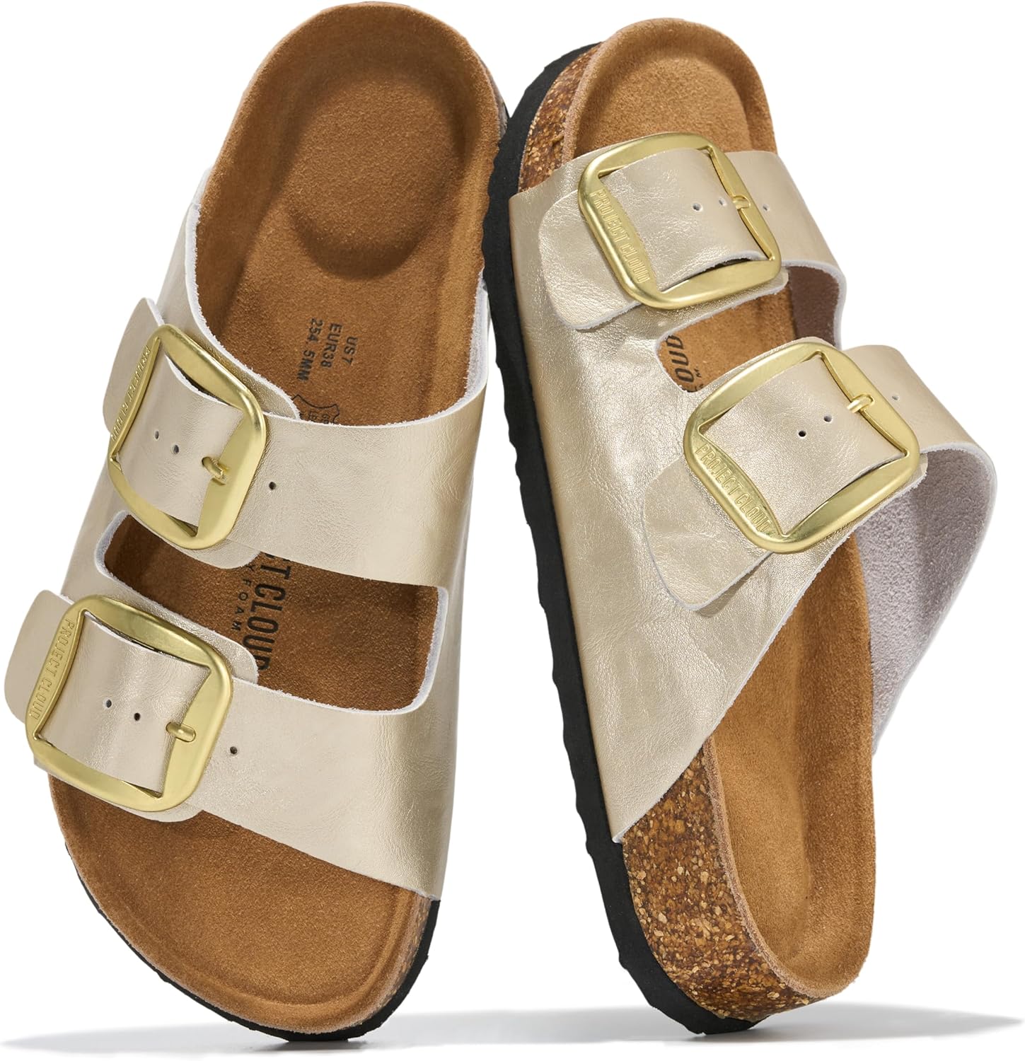Project Cloud 100% Genuine Leather Flat Sandals for Women 2026 Comfortable Beach Essentials Womens Sandals Memory Foam Vacation Essentials Slides for Women Footwear (Santorini)