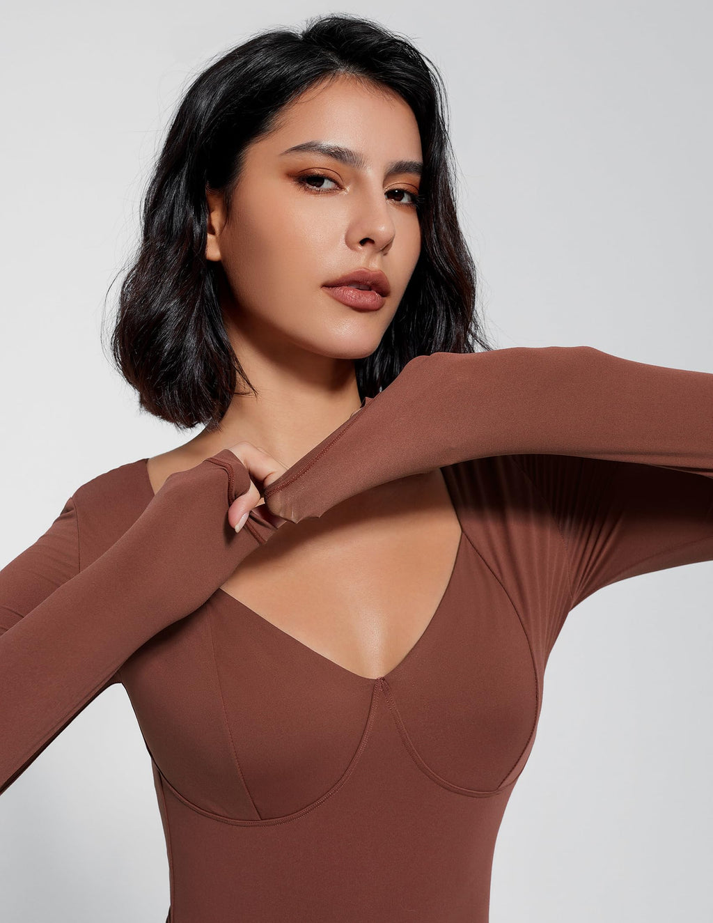 Avidlove Bodysuit for Women Long Sleeve Double Lined Tank Top V Neck Bodysuit Tummy Control Shapewear
