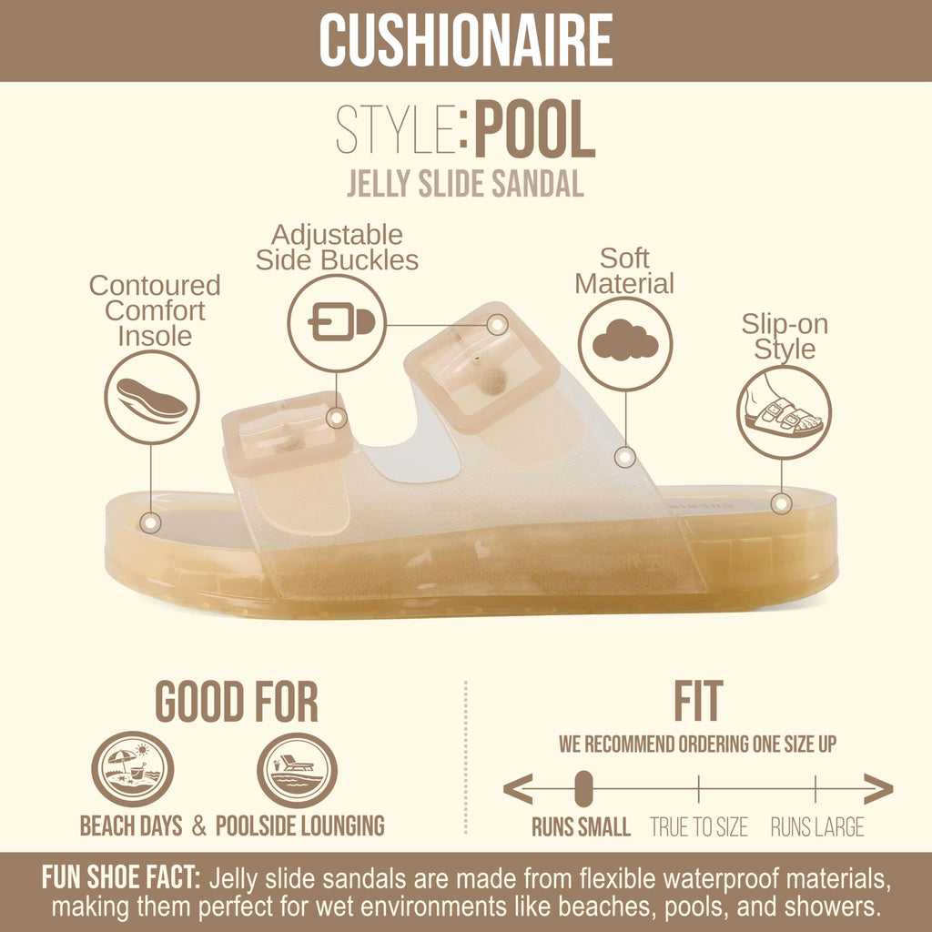CUSHIONAIRE Pool Slides for Women Waterproof Double Buckle Adjustable Slip-On Womens Sandals for Beach Shower Casual Wear
