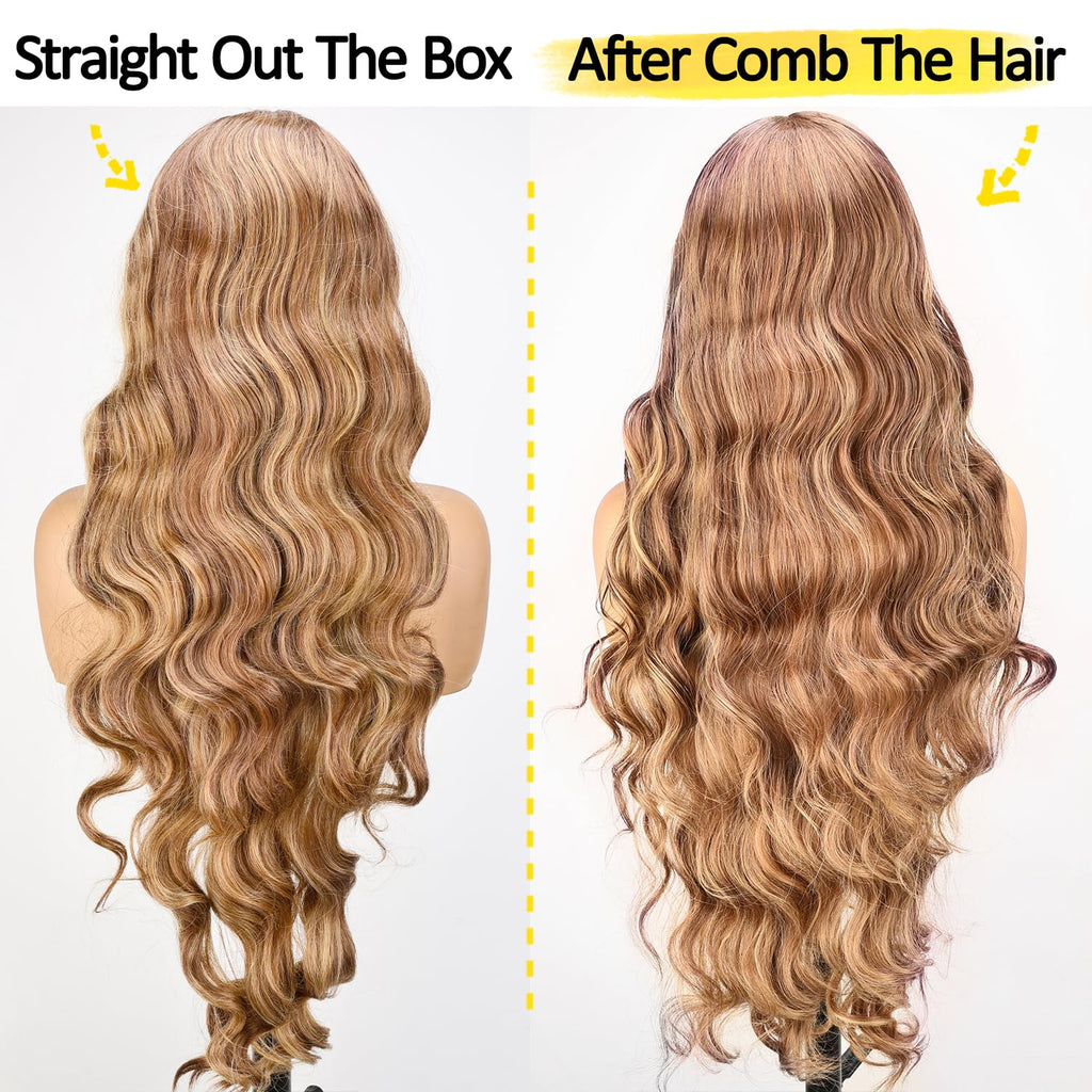 SOKU 13x6 Lace Frontal Water Wave Wigs with Baby Hair Natural Black 34 Inch Long Synthetic Hair Pre-plucked Free Part Transparent Swiss Lace Front Wavy Wigs for Women