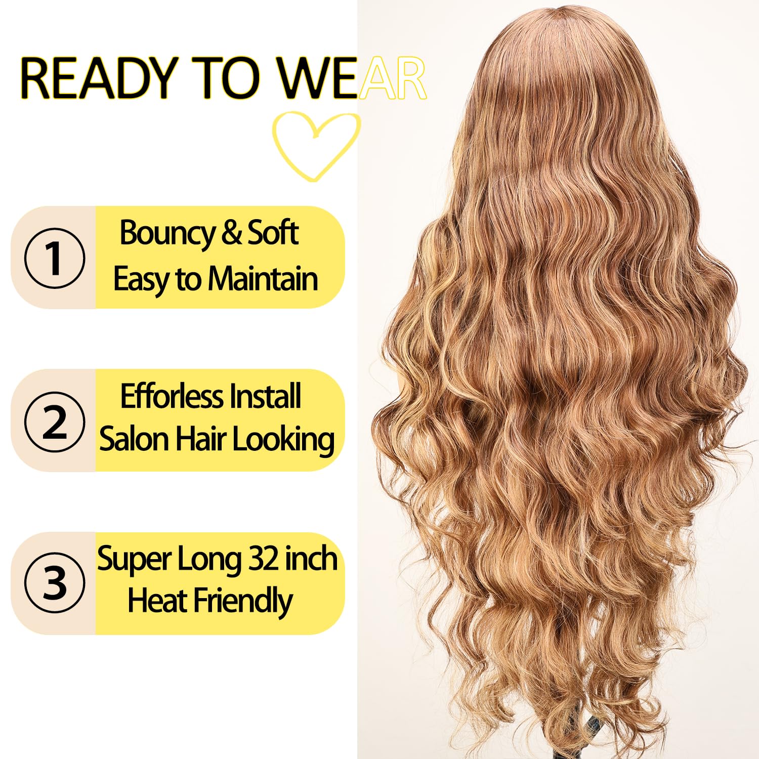 SOKU 13x6 Lace Frontal Water Wave Wigs with Baby Hair Natural Black 34 Inch Long Synthetic Hair Pre-plucked Free Part Transparent Swiss Lace Front Wavy Wigs for Women