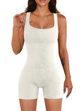 YIOIOIO Women Workout Romper Yoga Ribbed Square Neck One Piece Seamless Tank Top Jumpsuit
