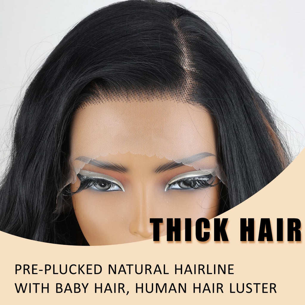 SOKU 13x6 Lace Frontal Water Wave Wigs with Baby Hair Natural Black 34 Inch Long Synthetic Hair Pre-plucked Free Part Transparent Swiss Lace Front Wavy Wigs for Women