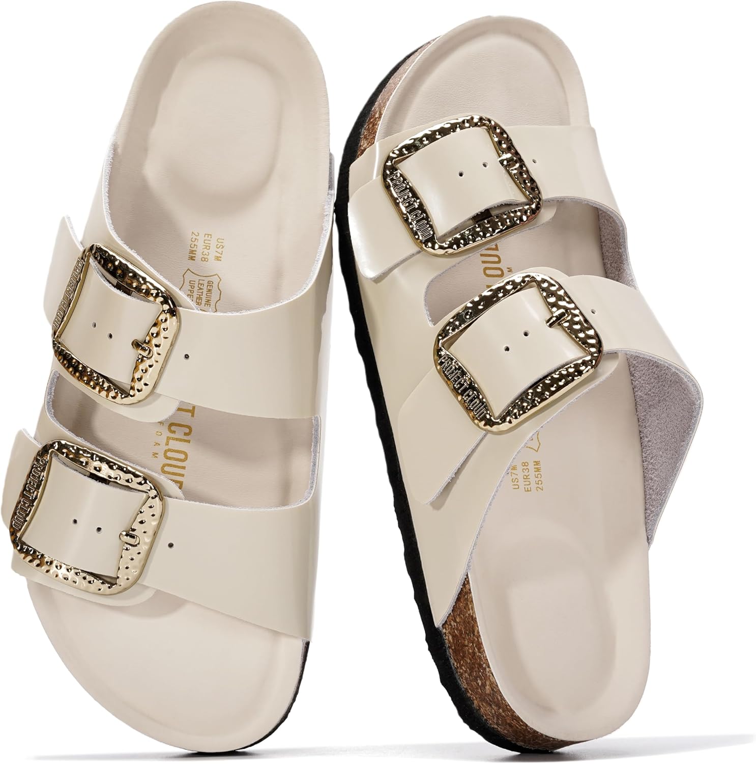 Project Cloud 100% Genuine Leather Flat Sandals for Women 2026 Comfortable Beach Essentials Womens Sandals Memory Foam Vacation Essentials Slides for Women Footwear (Santorini)