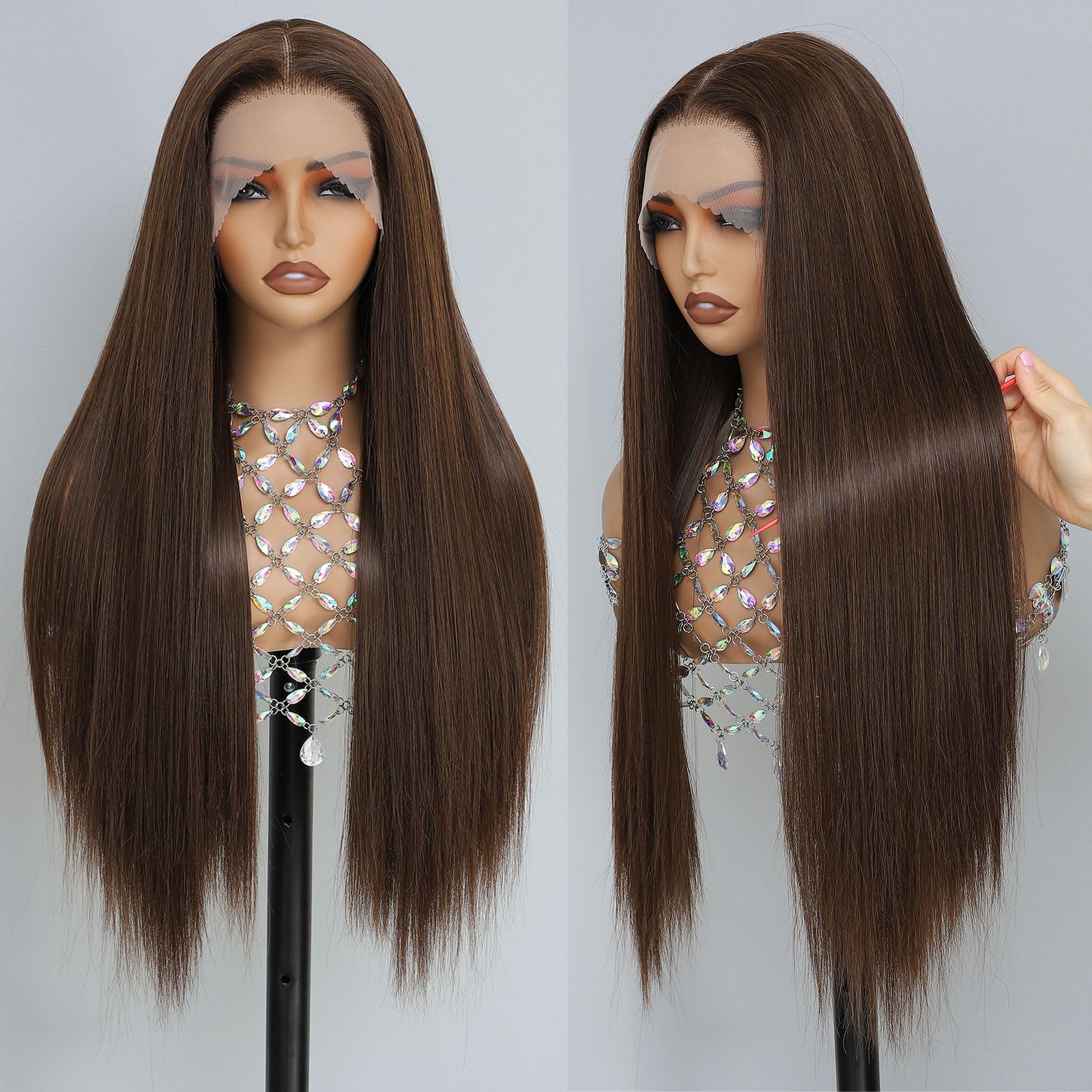 Synthetic Lace Front Wig, Honey Blonde Wig 13x6 Hd Lace Pre-Plucked Long Straight Highlights Glueless Wigs for Black Women 26 Inch Suitable for Everyday Wear