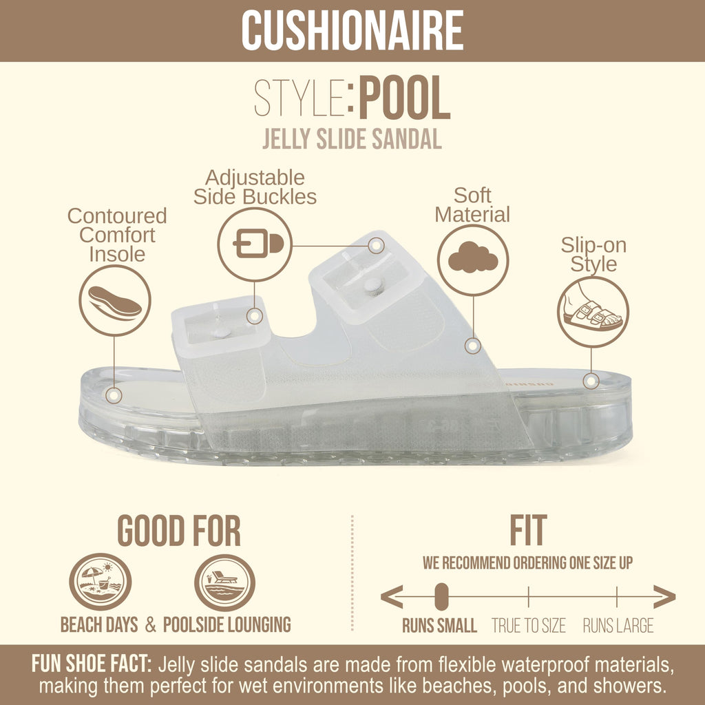 CUSHIONAIRE Pool Slides for Women Waterproof Double Buckle Adjustable Slip-On Womens Sandals for Beach Shower Casual Wear