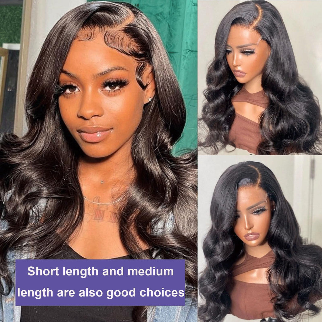 Lemoda Wholesale 13X4 Body Wave Human Hair Lace Front Wigs 16inch Natural Black 200% Density Brazilian HD Lace Wig Natural Hairline Color 1B 100% Human Hair Wig