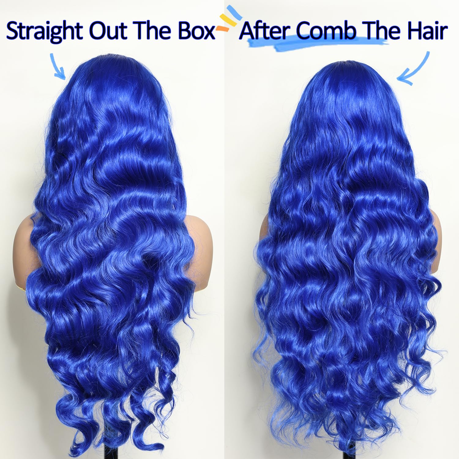 SOKU 13x6 Lace Frontal Water Wave Wigs with Baby Hair Natural Black 34 Inch Long Synthetic Hair Pre-plucked Free Part Transparent Swiss Lace Front Wavy Wigs for Women