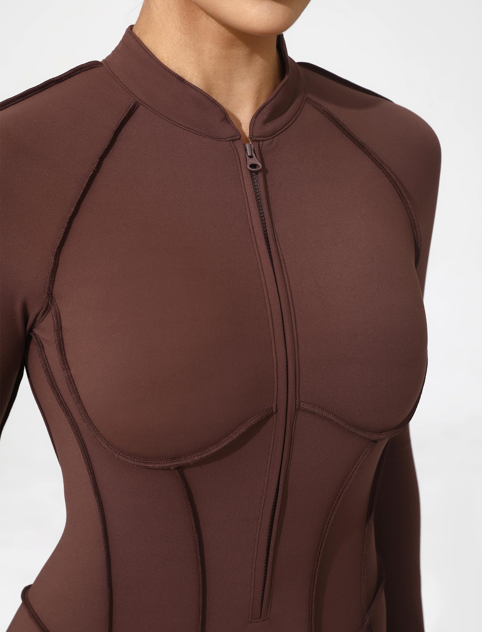 ABOCIW Womens Zipper Long Long Sleeve Workout Jumpsuit Contouring Seams Backless Bodysuit Yoga Rompers Catsuit