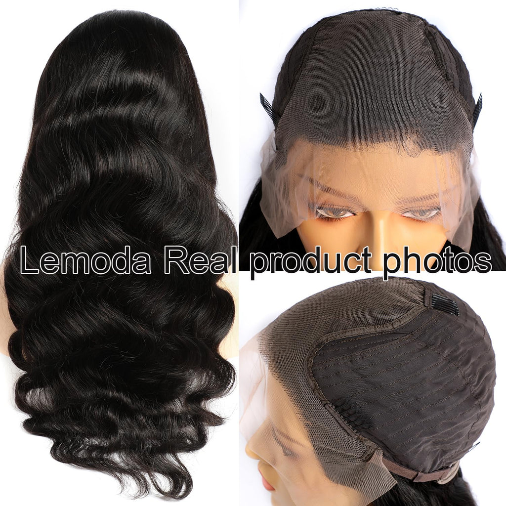Lemoda Wholesale 13X4 Body Wave Human Hair Lace Front Wigs 16inch Natural Black 200% Density Brazilian HD Lace Wig Natural Hairline Color 1B 100% Human Hair Wig