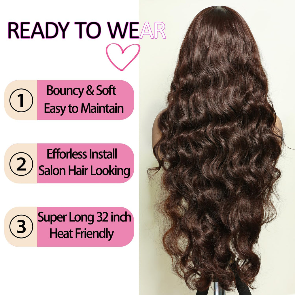 SOKU 13x6 Lace Frontal Water Wave Wigs with Baby Hair Natural Black 34 Inch Long Synthetic Hair Pre-plucked Free Part Transparent Swiss Lace Front Wavy Wigs for Women