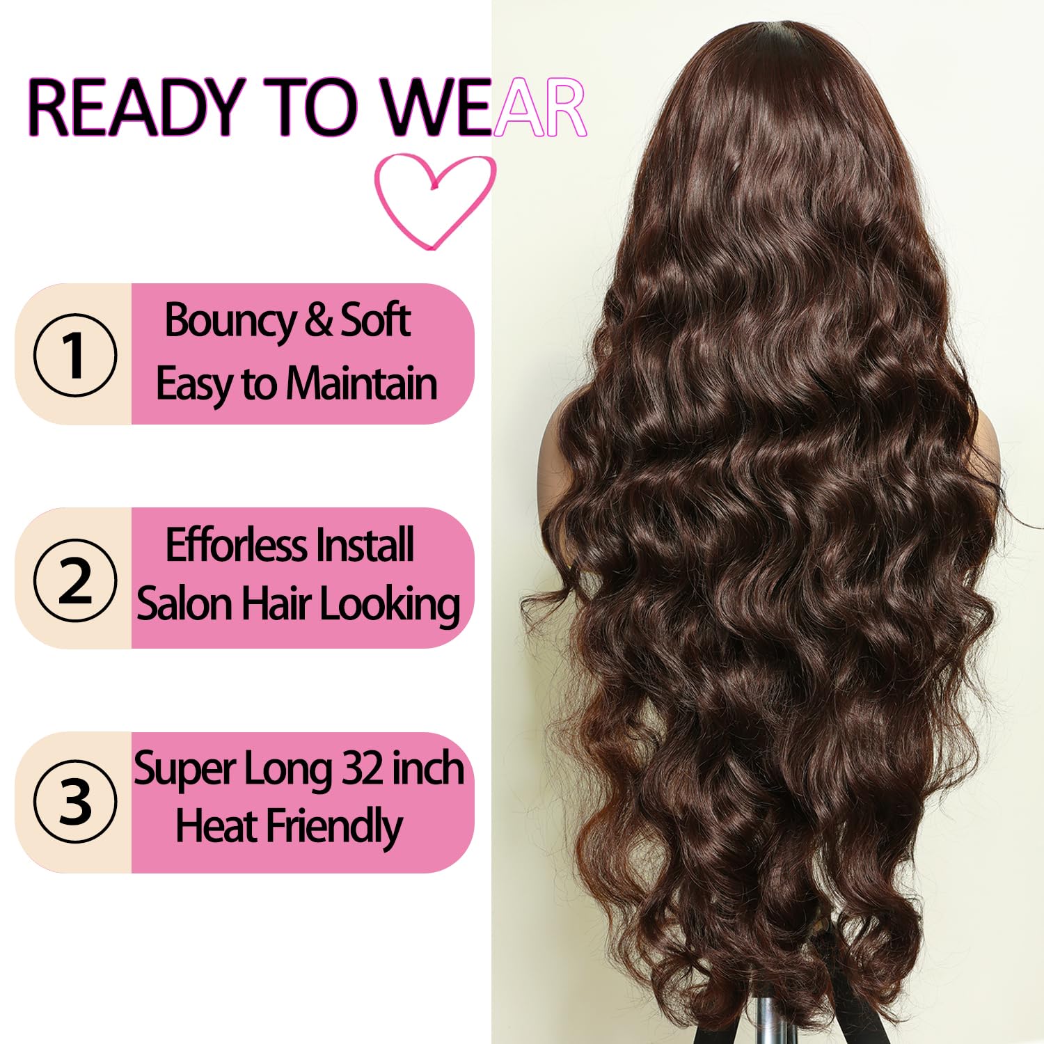 SOKU 13x6 Lace Frontal Water Wave Wigs with Baby Hair Natural Black 34 Inch Long Synthetic Hair Pre-plucked Free Part Transparent Swiss Lace Front Wavy Wigs for Women