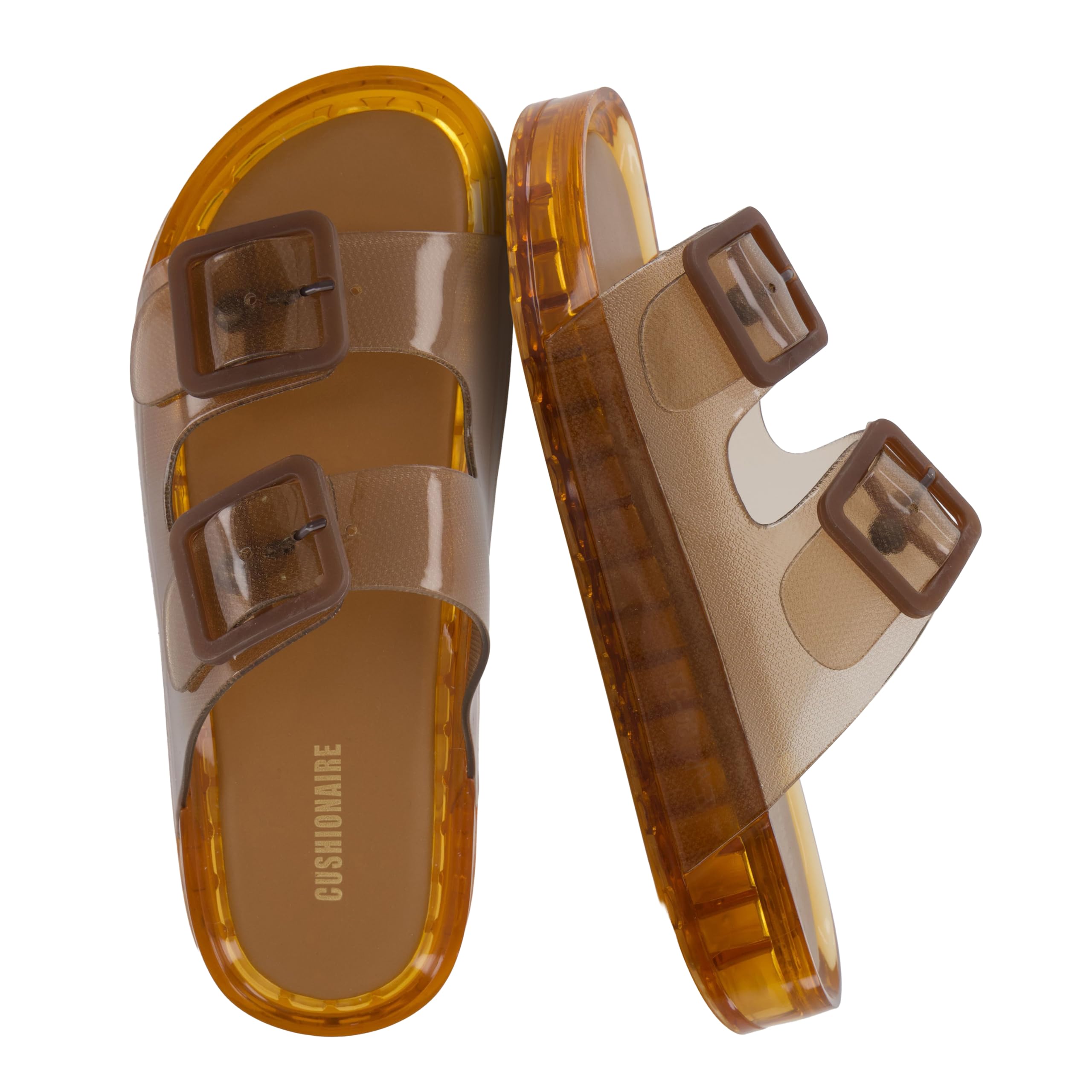 CUSHIONAIRE Pool Slides for Women Waterproof Double Buckle Adjustable Slip-On Womens Sandals for Beach Shower Casual Wear