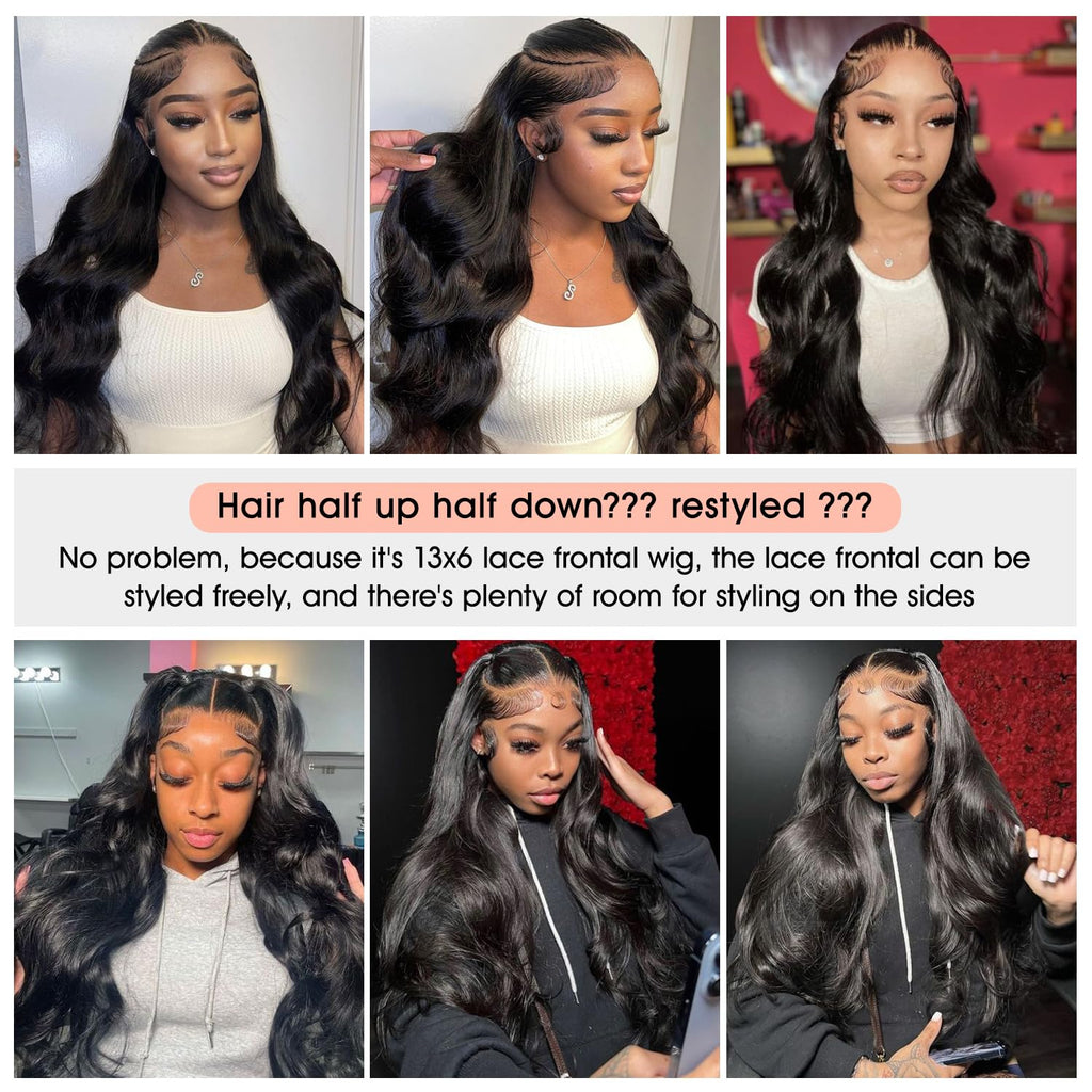 Lemoda Wholesale 13X4 Body Wave Human Hair Lace Front Wigs 16inch Natural Black 200% Density Brazilian HD Lace Wig Natural Hairline Color 1B 100% Human Hair Wig