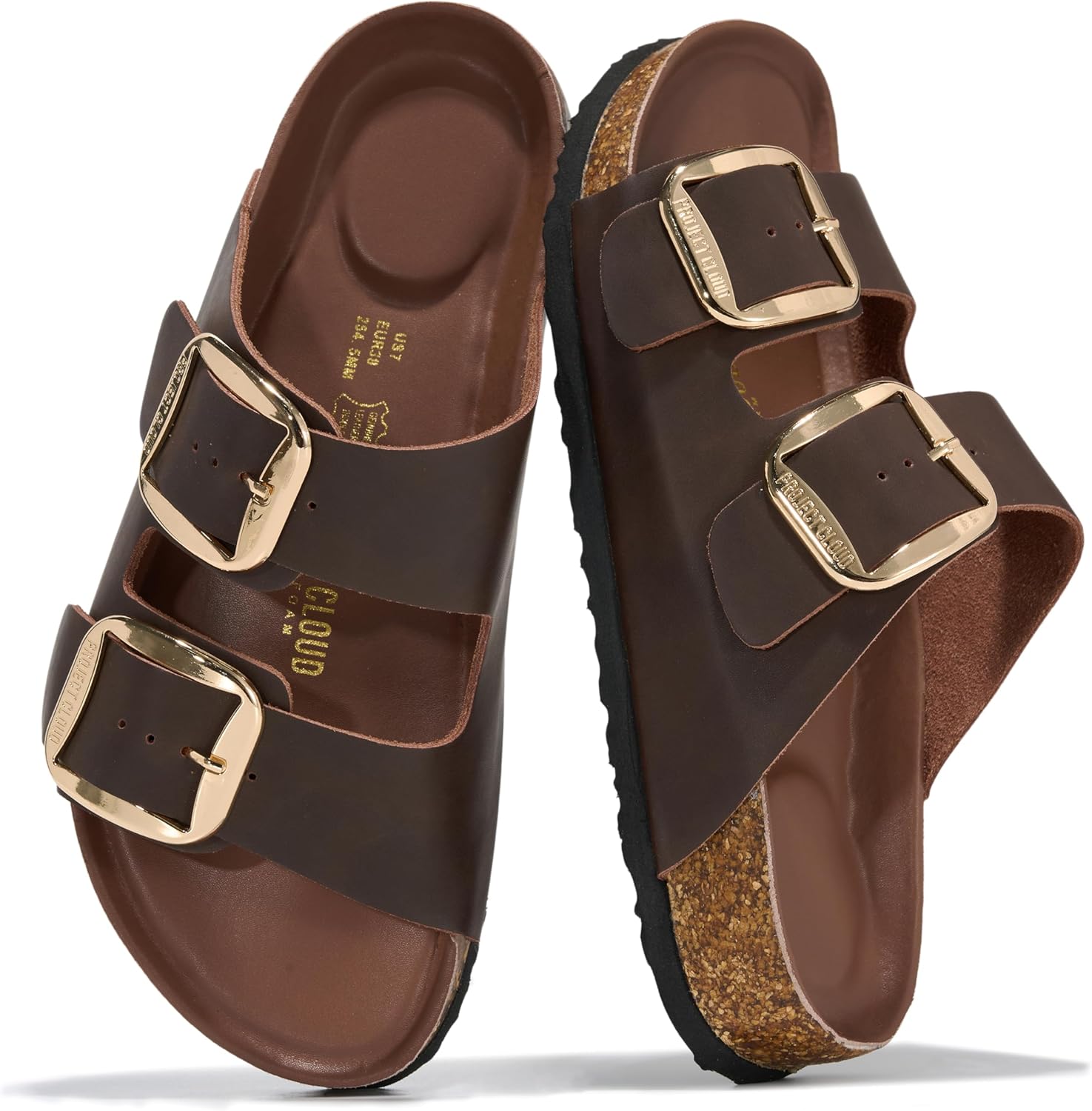 Project Cloud 100% Genuine Leather Flat Sandals for Women 2026 Comfortable Beach Essentials Womens Sandals Memory Foam Vacation Essentials Slides for Women Footwear (Santorini)