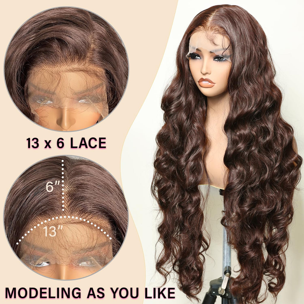 SOKU 13x6 Lace Frontal Water Wave Wigs with Baby Hair Natural Black 34 Inch Long Synthetic Hair Pre-plucked Free Part Transparent Swiss Lace Front Wavy Wigs for Women