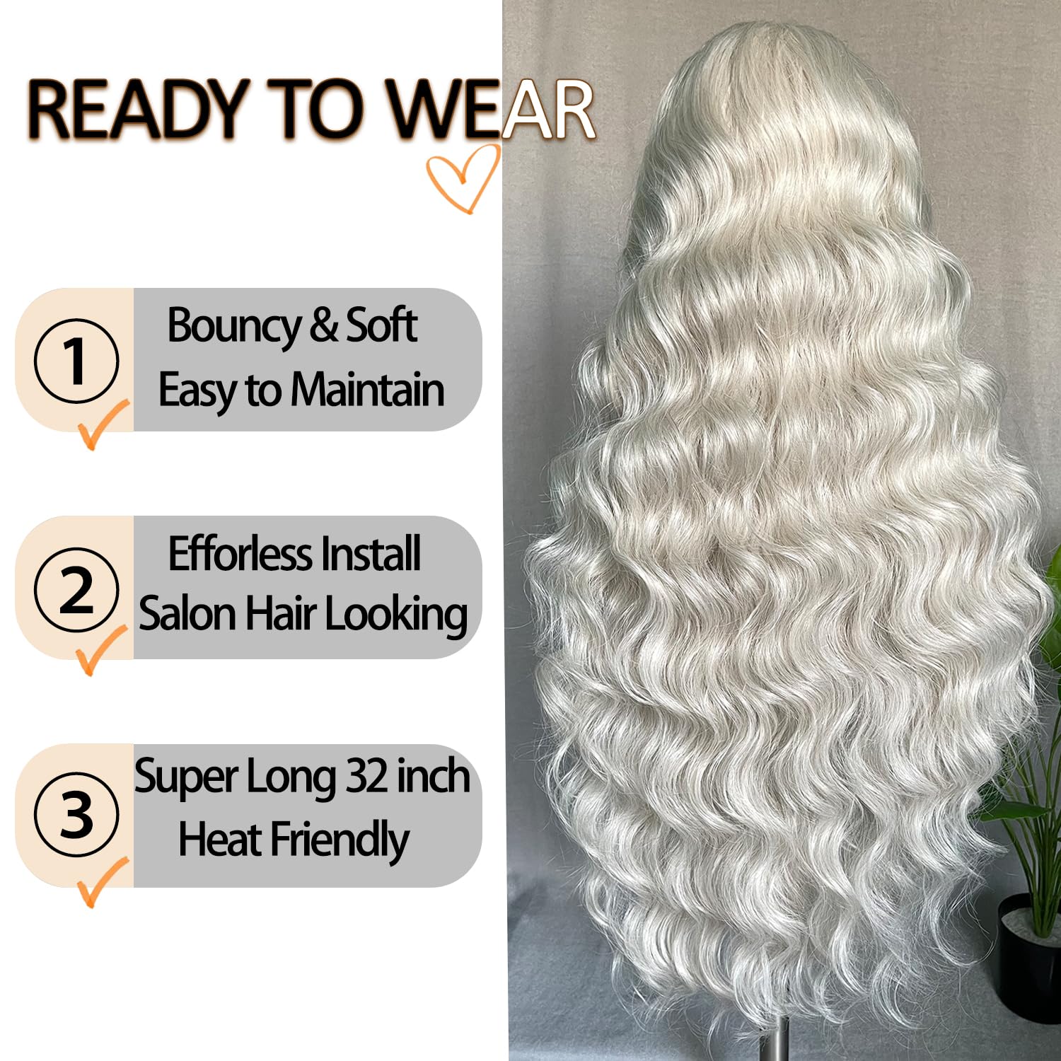 SOKU 13x6 Lace Frontal Water Wave Wigs with Baby Hair Natural Black 34 Inch Long Synthetic Hair Pre-plucked Free Part Transparent Swiss Lace Front Wavy Wigs for Women