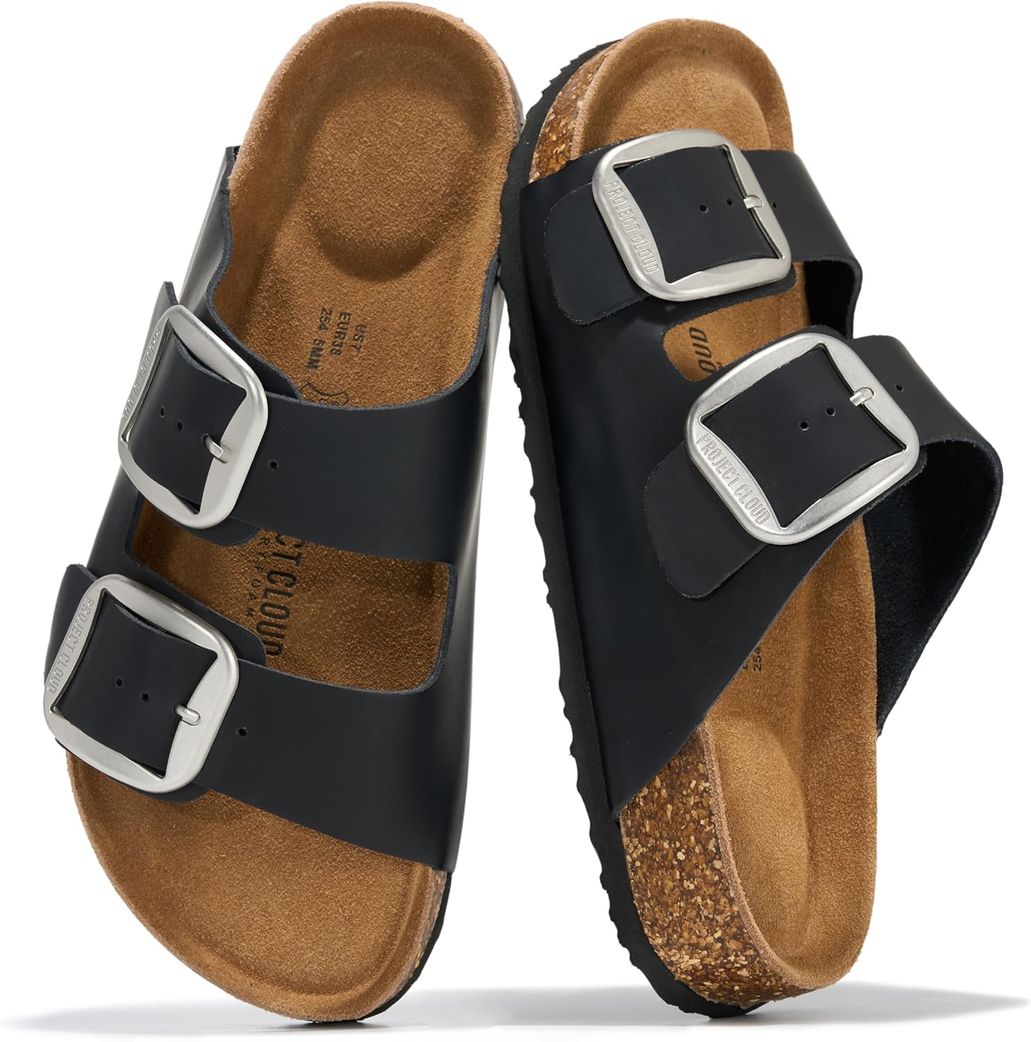 Project Cloud 100% Genuine Leather Flat Sandals for Women 2026 Comfortable Beach Essentials Womens Sandals Memory Foam Vacation Essentials Slides for Women Footwear (Santorini)