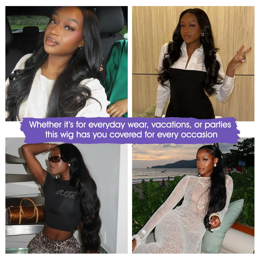 Lemoda Wholesale 13X4 Body Wave Human Hair Lace Front Wigs 16inch Natural Black 200% Density Brazilian HD Lace Wig Natural Hairline Color 1B 100% Human Hair Wig