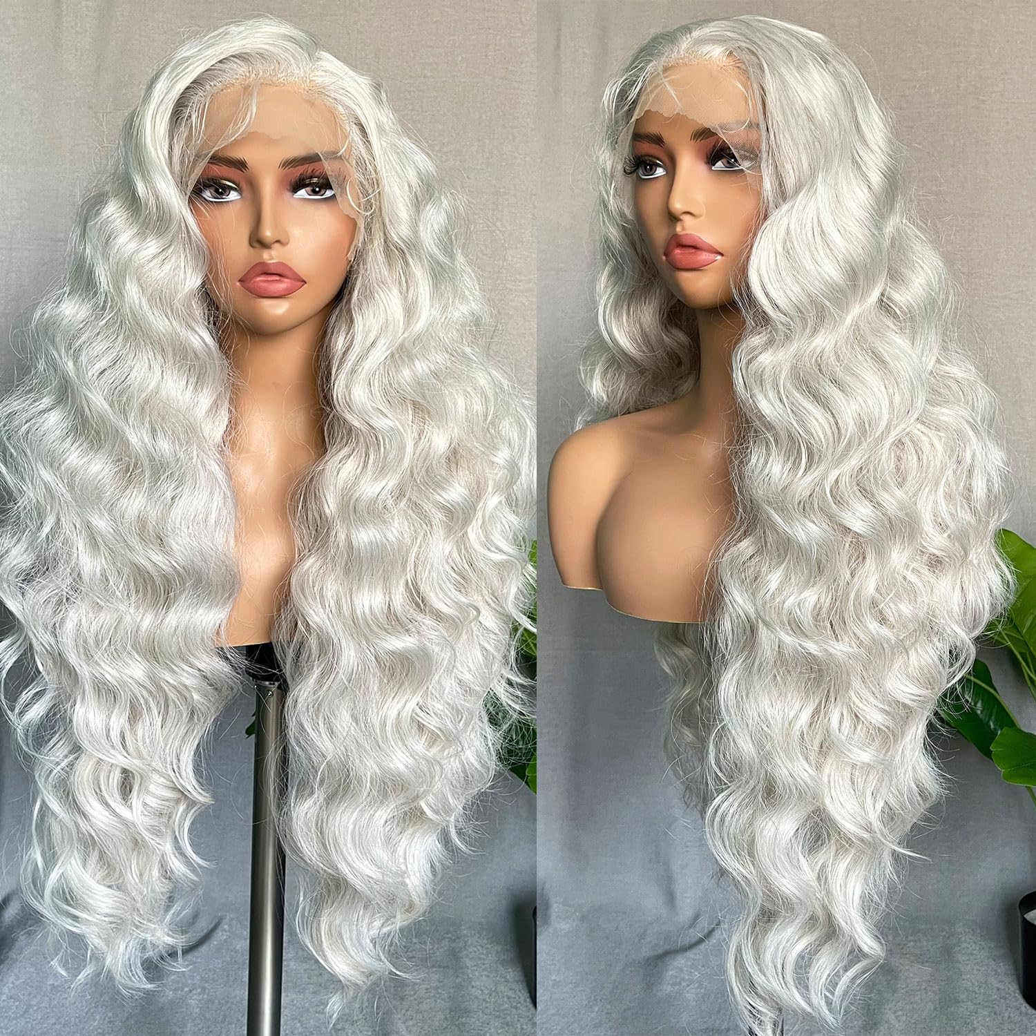 SOKU 13x6 Lace Frontal Water Wave Wigs with Baby Hair Natural Black 34 Inch Long Synthetic Hair Pre-plucked Free Part Transparent Swiss Lace Front Wavy Wigs for Women