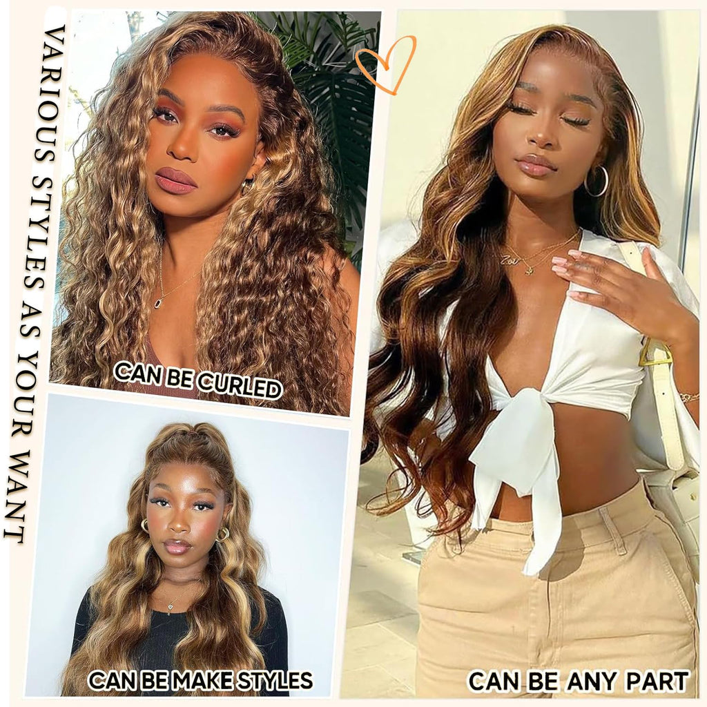 SOKU 13x6 Lace Frontal Water Wave Wigs with Baby Hair Natural Black 34 Inch Long Synthetic Hair Pre-plucked Free Part Transparent Swiss Lace Front Wavy Wigs for Women