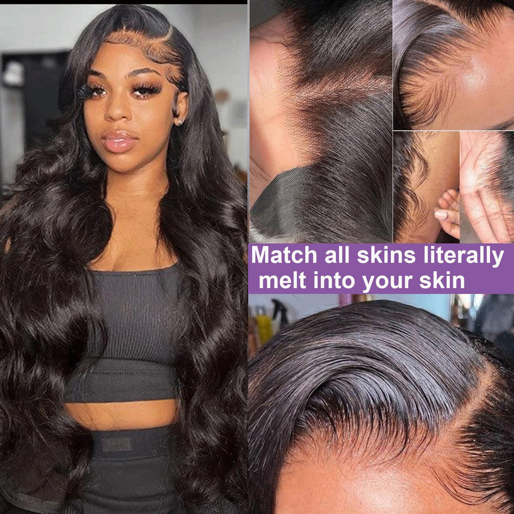 Lemoda Wholesale 13X4 Body Wave Human Hair Lace Front Wigs 16inch Natural Black 200% Density Brazilian HD Lace Wig Natural Hairline Color 1B 100% Human Hair Wig