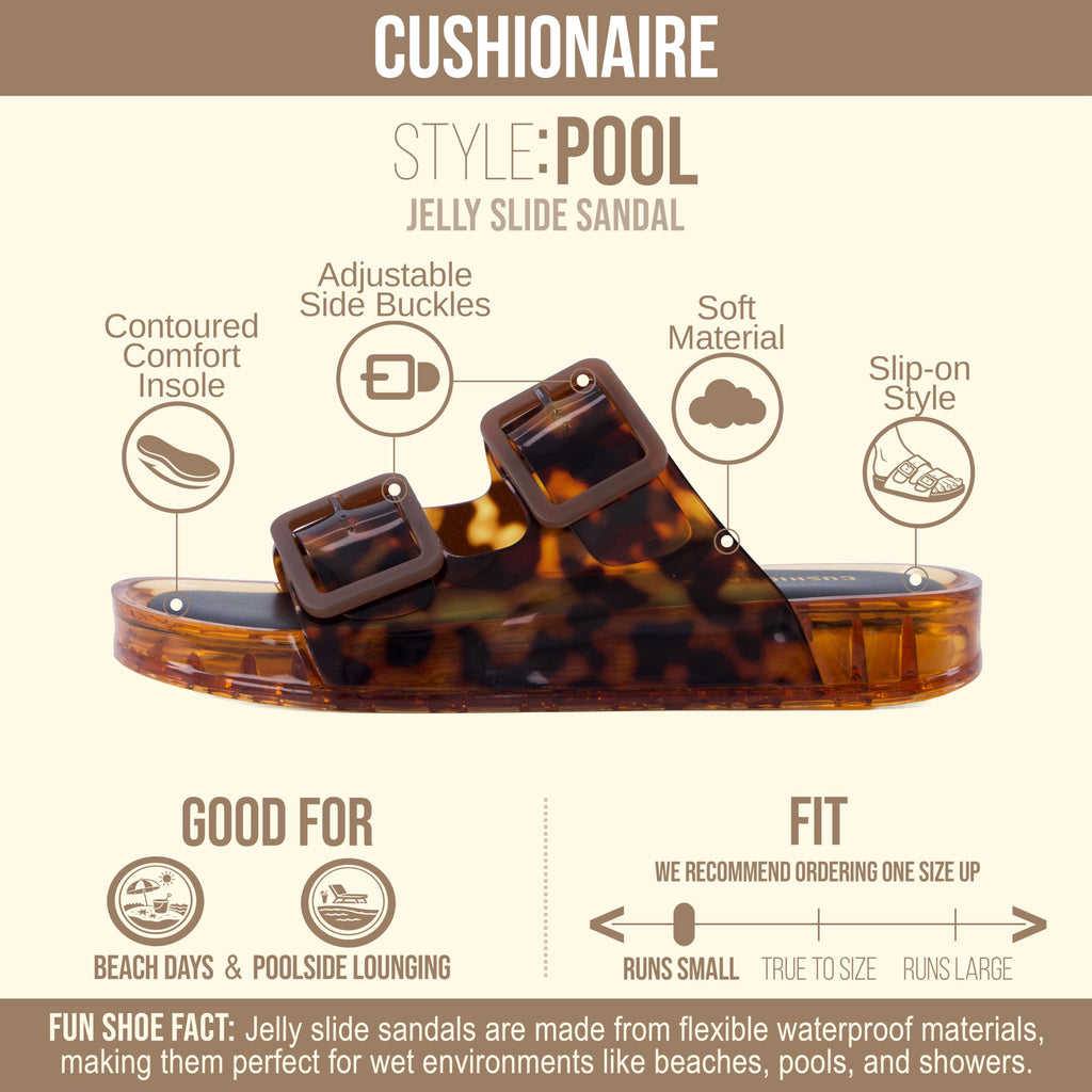 CUSHIONAIRE Pool Slides for Women Waterproof Double Buckle Adjustable Slip-On Womens Sandals for Beach Shower Casual Wear
