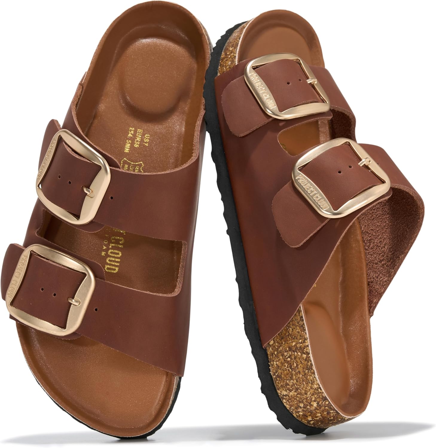 Project Cloud 100% Genuine Leather Flat Sandals for Women 2026 Comfortable Beach Essentials Womens Sandals Memory Foam Vacation Essentials Slides for Women Footwear (Santorini)