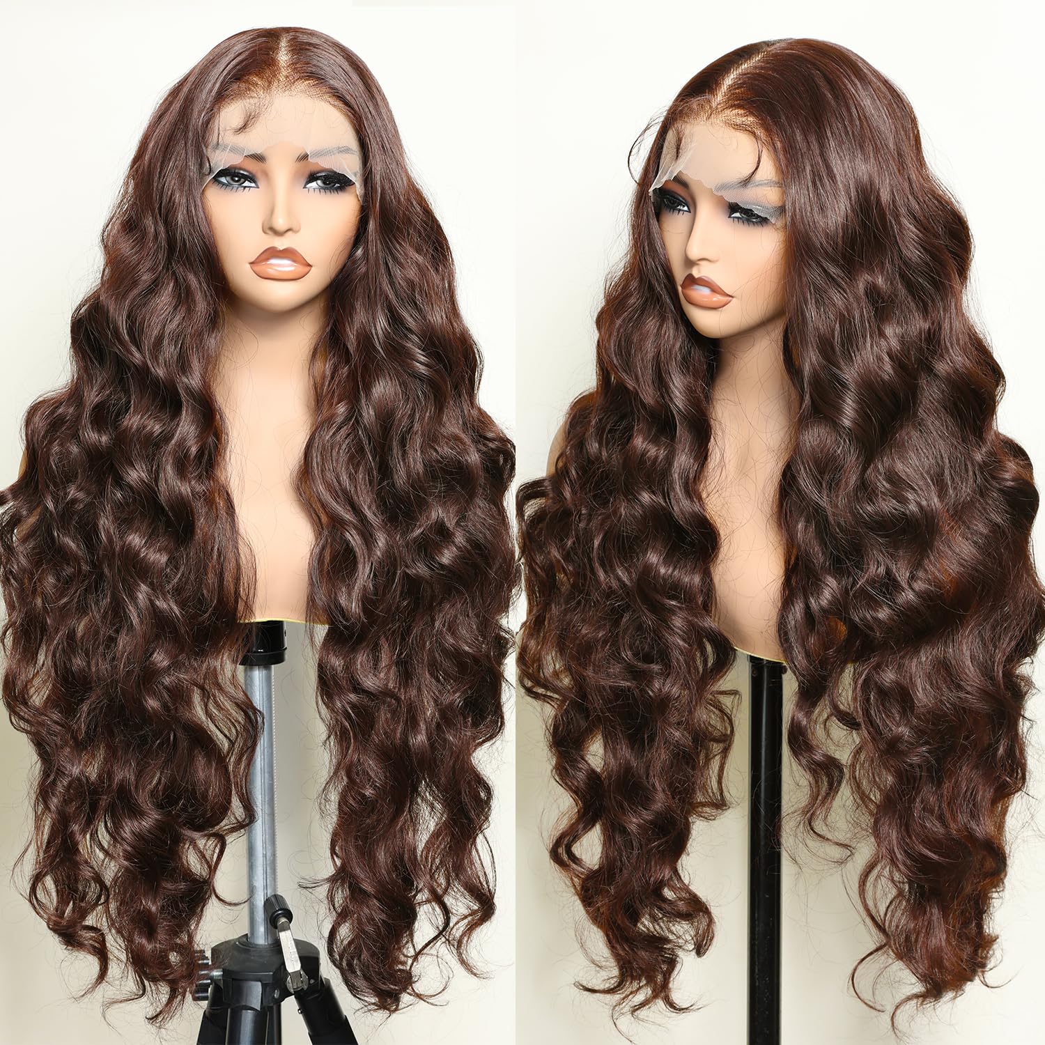 SOKU 13x6 Lace Frontal Water Wave Wigs with Baby Hair Natural Black 34 Inch Long Synthetic Hair Pre-plucked Free Part Transparent Swiss Lace Front Wavy Wigs for Women
