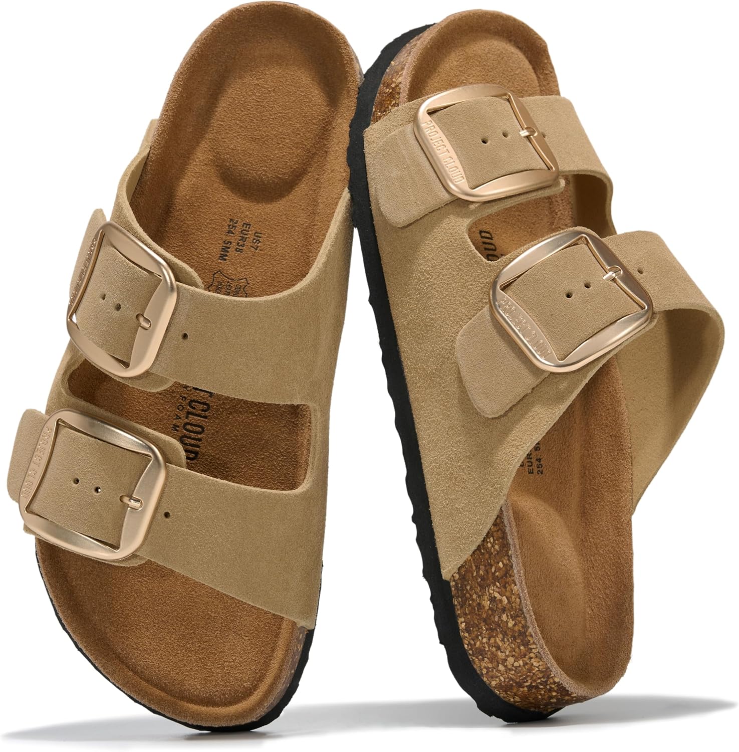 Project Cloud 100% Genuine Leather Flat Sandals for Women 2026 Comfortable Beach Essentials Womens Sandals Memory Foam Vacation Essentials Slides for Women Footwear (Santorini)