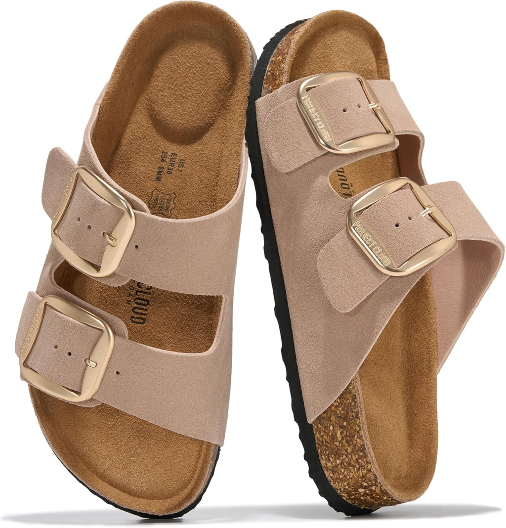 Project Cloud 100% Genuine Leather Flat Sandals for Women 2026 Comfortable Beach Essentials Womens Sandals Memory Foam Vacation Essentials Slides for Women Footwear (Santorini)