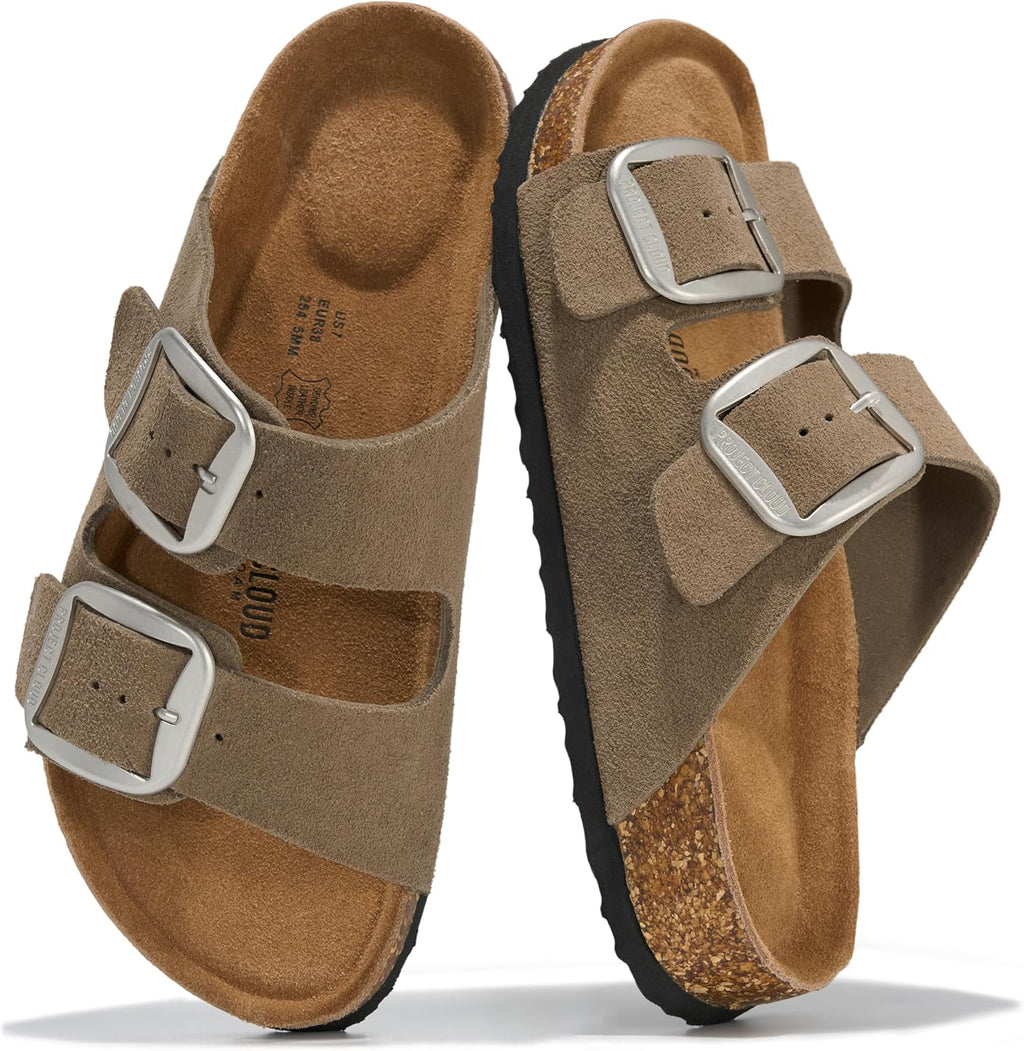 Project Cloud 100% Genuine Leather Flat Sandals for Women 2026 Comfortable Beach Essentials Womens Sandals Memory Foam Vacation Essentials Slides for Women Footwear (Santorini)