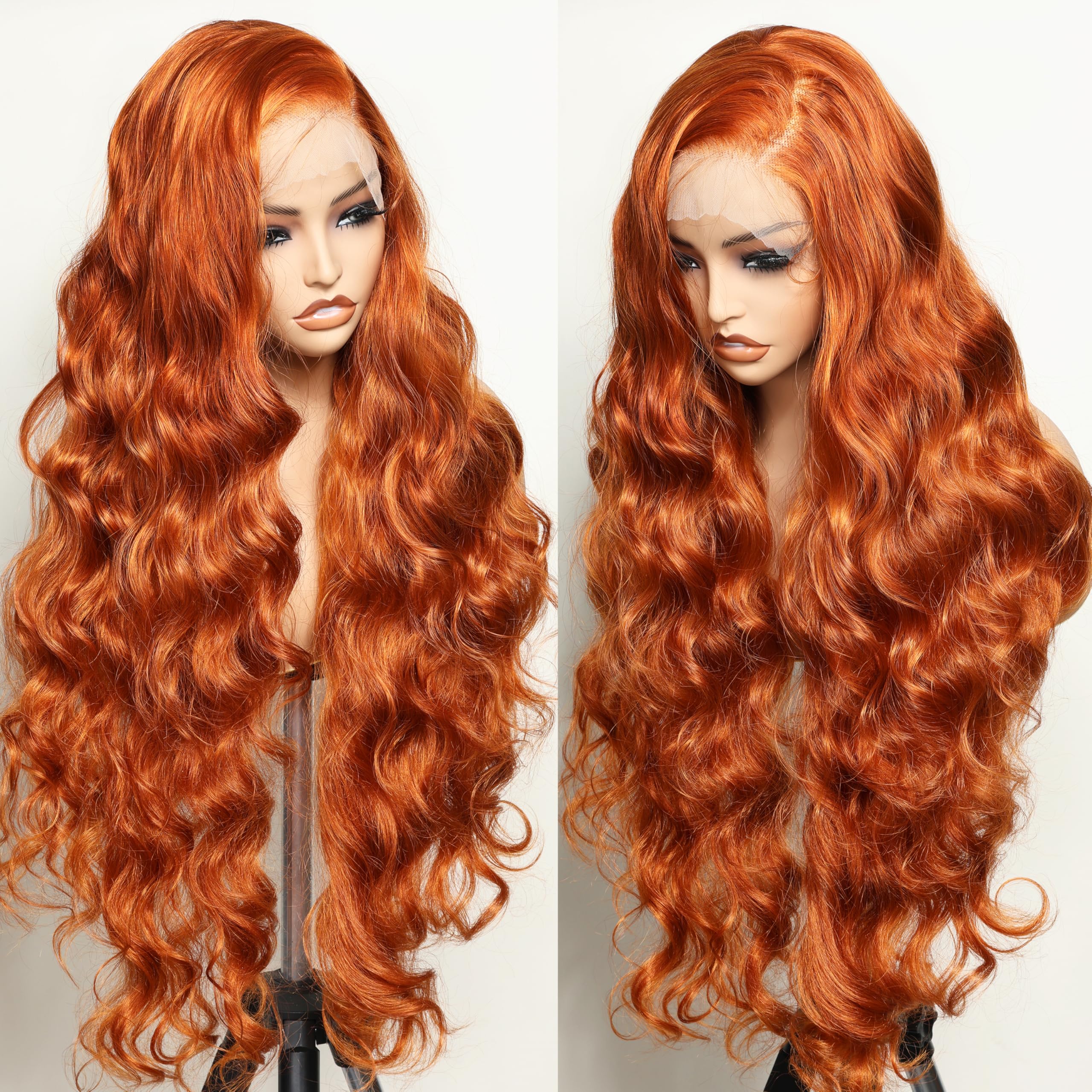 SOKU 13x6 Lace Frontal Water Wave Wigs with Baby Hair Natural Black 34 Inch Long Synthetic Hair Pre-plucked Free Part Transparent Swiss Lace Front Wavy Wigs for Women